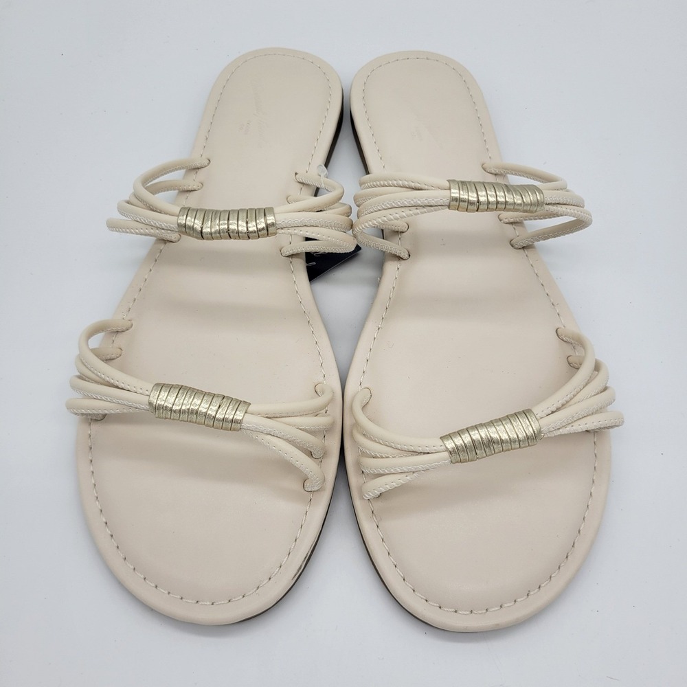 NEW Universal Thread Womens Cream Strappy Slide Sandals Gold Accent Size 8.5